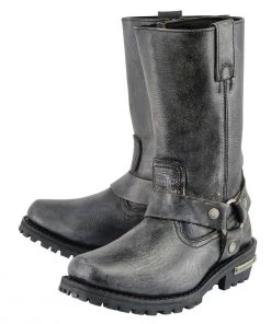 Riding Gear Milwaukee Leather MBM9006 Men's Distressed Gray 11-inch Classic Harness Square Toe Boots