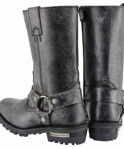 Riding Gear Milwaukee Leather MBM9006 Men's Distressed Gray 11-inch Classic Harness Square Toe Boots