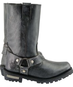 Riding Gear Milwaukee Leather MBM9006 Men's Distressed Gray 11-inch Classic Harness Square Toe Boots