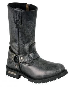 Riding Gear Milwaukee Leather MBM9006 Men's Distressed Gray 11-inch Classic Harness Square Toe Boots