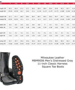 Riding Gear Milwaukee Leather MBM9006 Men's Distressed Gray 11-inch Classic Harness Square Toe Boots