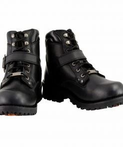 Milwaukee Leather MBM9010W Men's Black'Wide-Width' Lace-Up 6-inch Engineer Boots With Side Buckle Riding Gear
