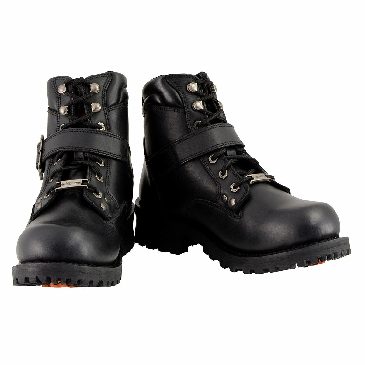 Milwaukee Leather MBM9010W Men's Black 'Wide-Width' Lace-Up 6-inch Engineer Boots With Side Buckle Riding Gear