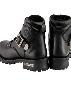 Milwaukee Leather MBM9010W Men's Black'Wide-Width' Lace-Up 6-inch Engineer Boots With Side Buckle Riding Gear