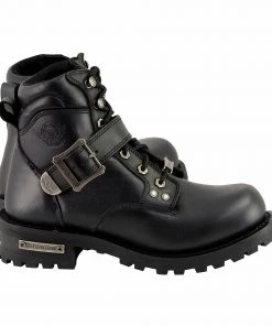 Milwaukee Leather MBM9010W Men's Black'Wide-Width' Lace-Up 6-inch Engineer Boots With Side Buckle Riding Gear