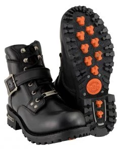 Milwaukee Leather MBM9010W Men's Black'Wide-Width' Lace-Up 6-inch Engineer Boots With Side Buckle Riding Gear