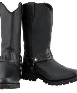 Milwaukee Leather MBM9015 Men's Black 11 Inch Western Style Harness Boots Riding Gear