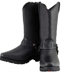 Milwaukee Leather MBM9015 Men's Black 11 Inch Western Style Harness Boots Riding Gear
