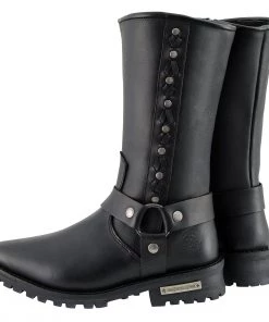Milwaukee Leather MBM9025 Men's Black Harness Boots With Braid And Riveted Details Riding Gear