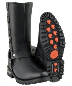 Milwaukee Leather MBM9025 Men's Black Harness Boots With Braid And Riveted Details Riding Gear