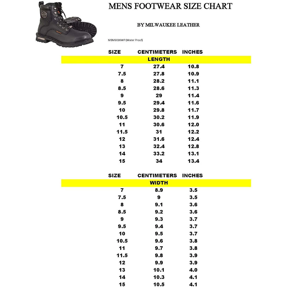 Milwaukee Leather MBM9036WP Men's Black 'Wide Width' 7-inch Lace To Toe Waterproof Leather Boots