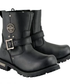 Milwaukee Leather MBM9040W Men's Black'Wide Width' 6-inch Classic Engineer Boots With Side Zipper Riding Gear