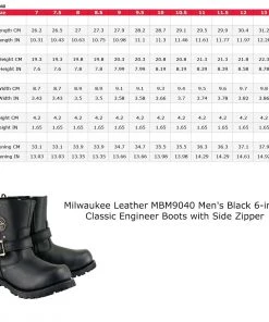 Milwaukee Leather MBM9040W Men's Black'Wide Width' 6-inch Classic Engineer Boots With Side Zipper Riding Gear