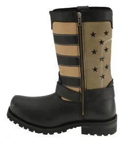 Riding Gear Milwaukee Leather MBM9045 Men's Stars And Stripes Black With Tan Motorcycle Harness Boots