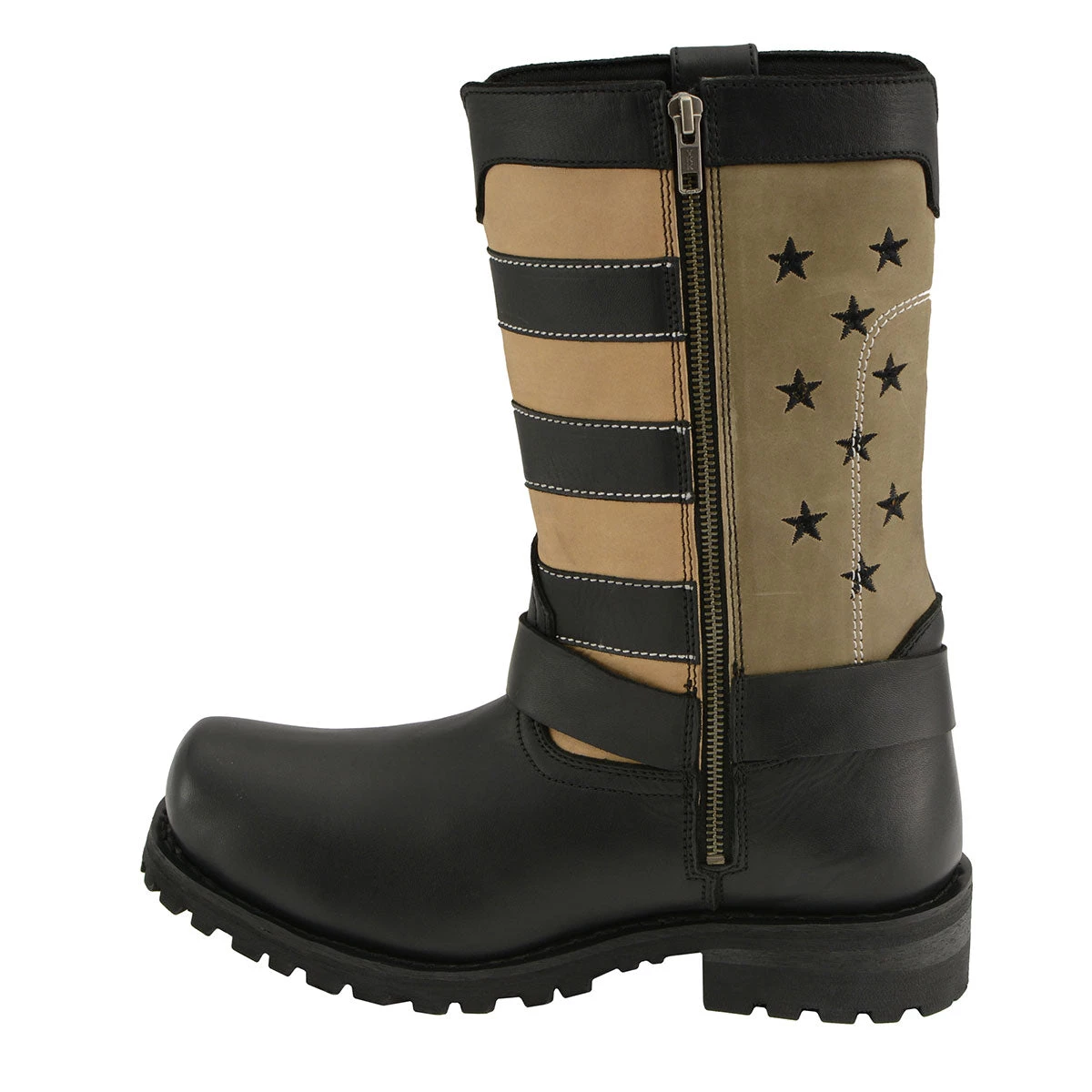 Riding Gear Milwaukee Leather MBM9045 Men's Stars And Stripes Black With Tan Motorcycle Harness Boots