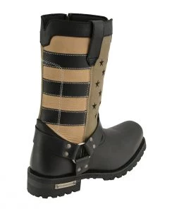 Riding Gear Milwaukee Leather MBM9045 Men's Stars And Stripes Black With Tan Motorcycle Harness Boots