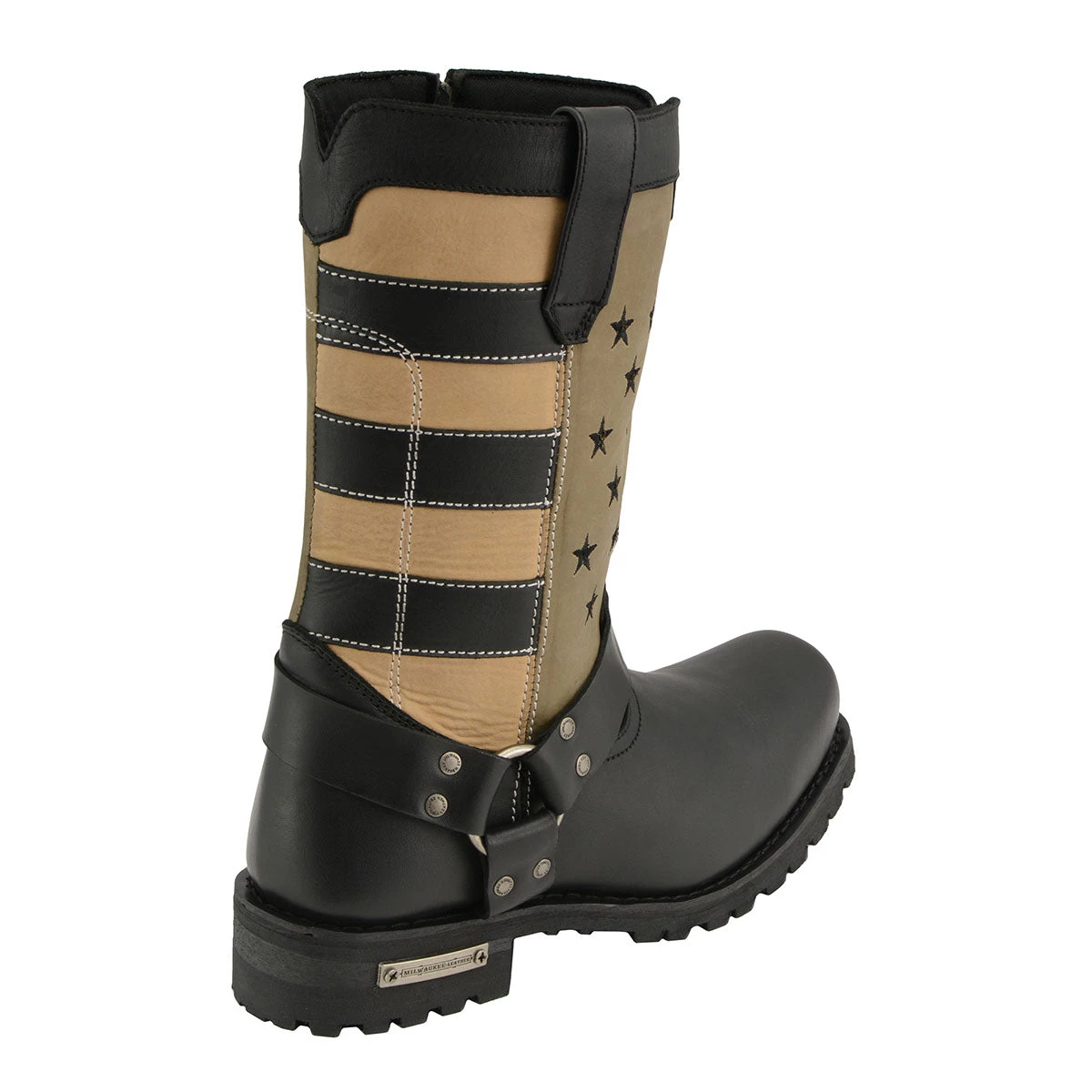 Riding Gear Milwaukee Leather MBM9045 Men's Stars And Stripes Black With Tan Motorcycle Harness Boots