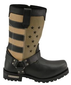 Riding Gear Milwaukee Leather MBM9045 Men's Stars And Stripes Black With Tan Motorcycle Harness Boots