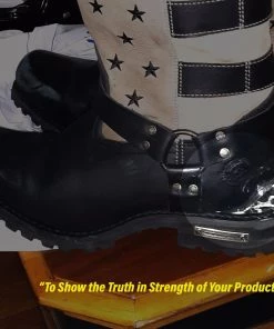 Riding Gear Milwaukee Leather MBM9045 Men's Stars And Stripes Black With Tan Motorcycle Harness Boots