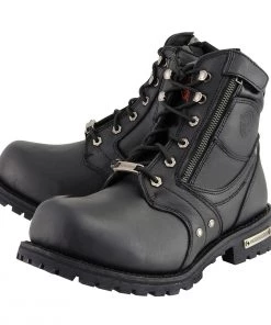 Riding Gear Milwaukee Leather MBM9050W Men's Wide Width Black 6 Inch Lace-Up Boots With Zipper Closure