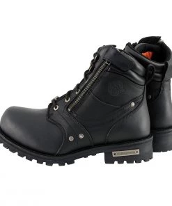 Milwaukee Leather MBM9050 Men's Black 6 Inch Lace-Up Boots With Zipper Closure Riding Gear