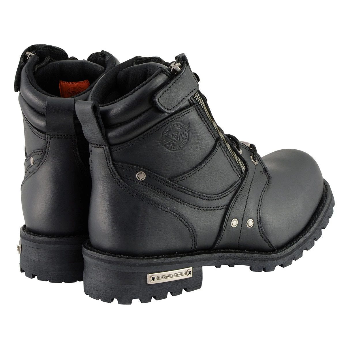 Milwaukee Leather MBM9050 Men's Black 6 Inch Lace-Up Boots With Zipper Closure Riding Gear