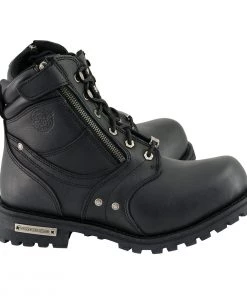 Riding Gear Milwaukee Leather MBM9050W Men's Wide Width Black 6 Inch Lace-Up Boots With Zipper Closure