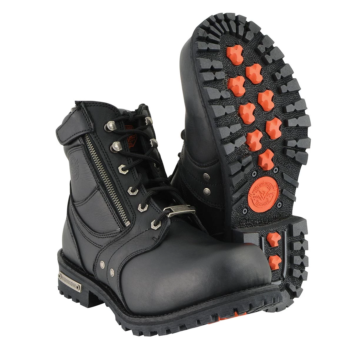 Milwaukee Leather MBM9050 Men's Black 6 Inch Lace-Up Boots With Zipper Closure Riding Gear