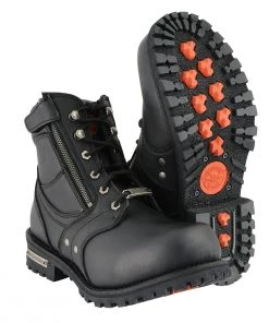 Riding Gear Milwaukee Leather MBM9050W Men's Wide Width Black 6 Inch Lace-Up Boots With Zipper Closure