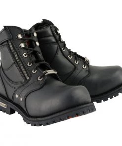 Milwaukee Leather MBM9050 Men's Black 6 Inch Lace-Up Boots With Zipper Closure Riding Gear