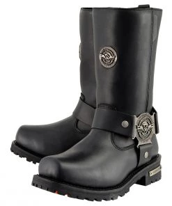 Milwaukee Leather MBM9060W Men's Black'Wide-Width' 11-inch Classic Harness Square Toe Boots