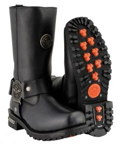 Milwaukee Leather MBM9060W Men's Black'Wide-Width' 11-inch Classic Harness Square Toe Boots
