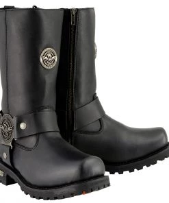 Milwaukee Leather MBM9060W Men's Black'Wide-Width' 11-inch Classic Harness Square Toe Boots