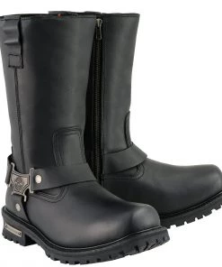 Milwaukee Leather MBM9061WP Men’s Black 11-inch'Wide Width' Waterproof Harness Square Toe Boot Riding Gear
