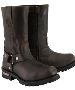Milwaukee Leather MBM9062 Men's Classic 11 Inch Dark Brown Harness Square Toe Boots