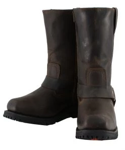 Milwaukee Leather MBM9062 Men's Classic 11 Inch Dark Brown Harness Square Toe Boots