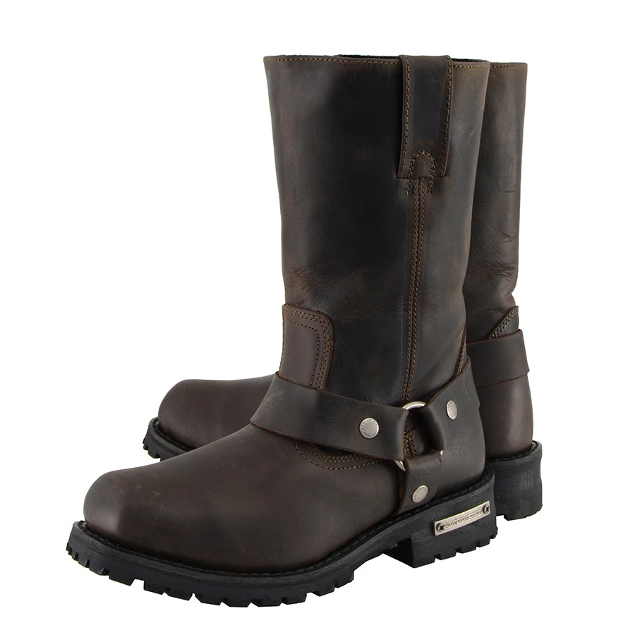 Milwaukee Leather MBM9062 Men's Classic 11 Inch Dark Brown Harness Square Toe Boots