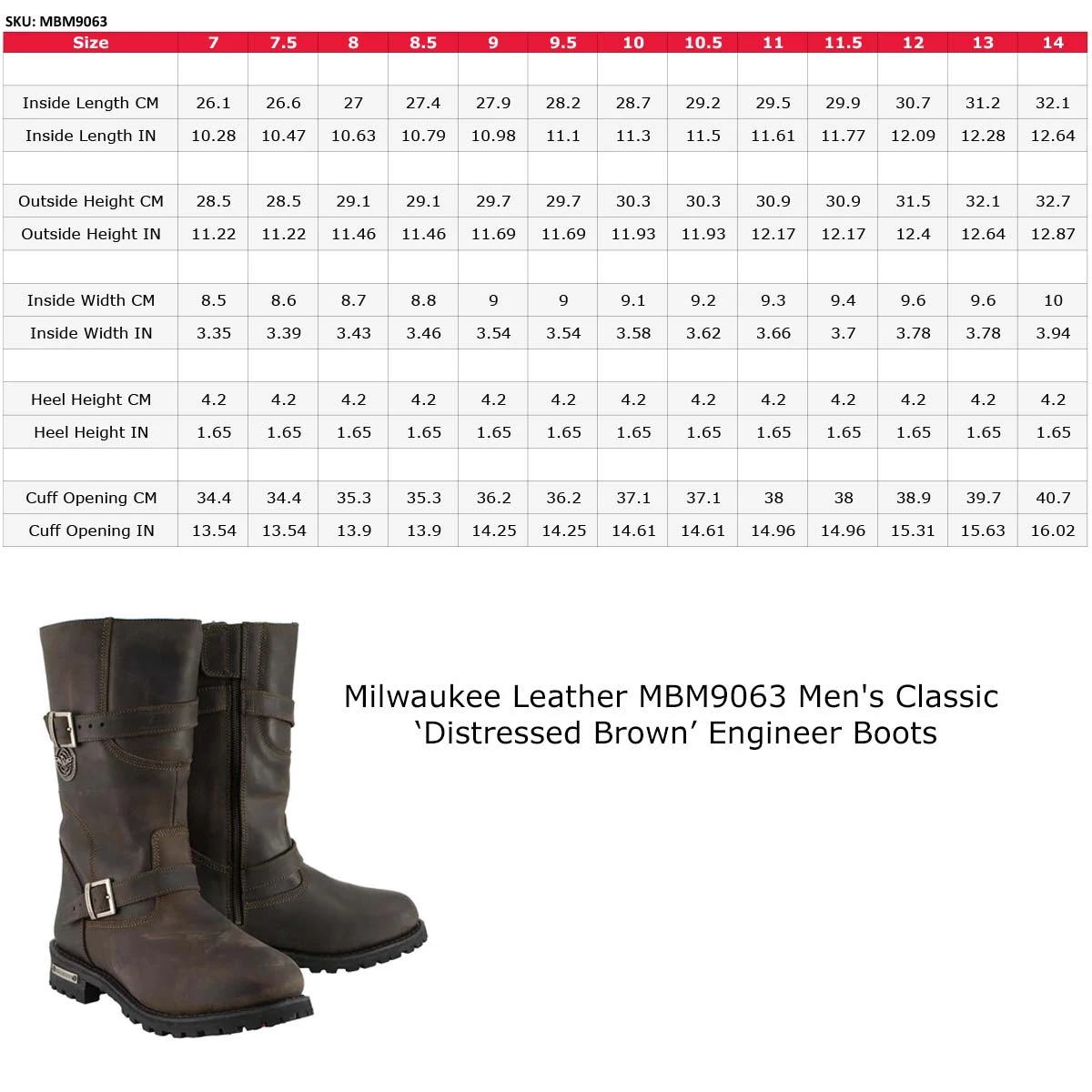 Milwaukee Leather MBM9063 Men's Classic ‘Distressed Brown’ Engineer Boots Riding Gear