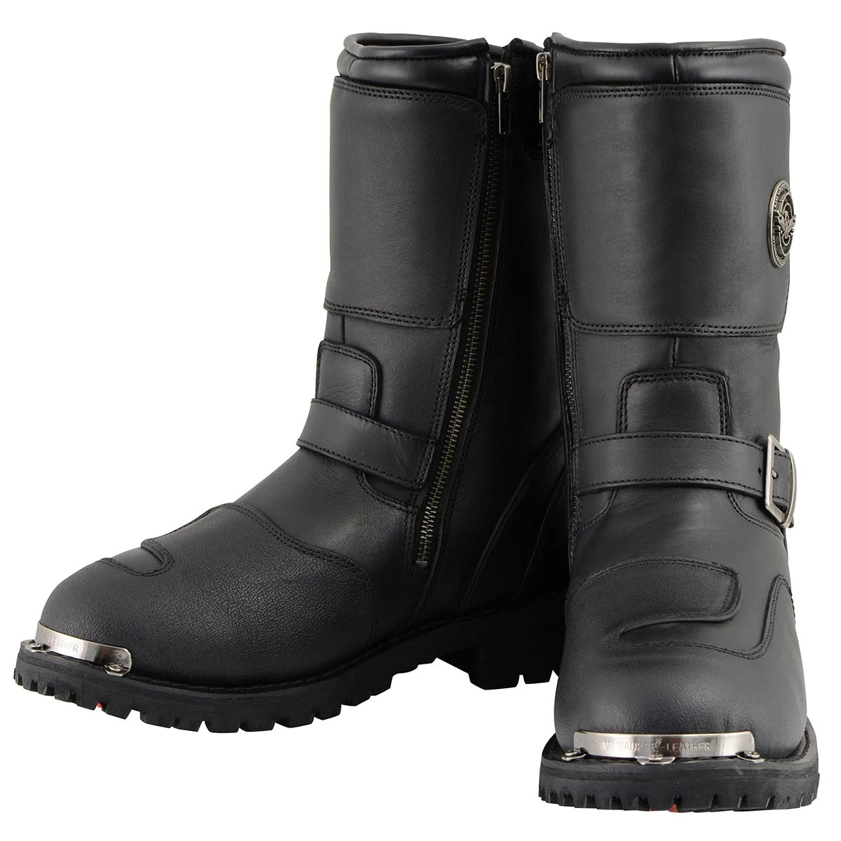 Riding Gear Milwaukee Leather MBM9070 Men's Black Engineer Boots With Reflective Piping And Gear Shift Protection