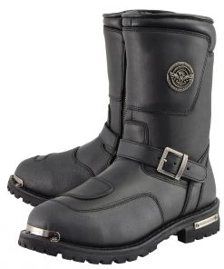 Milwaukee Leather MBM9070 Men's Wide-Width Black Engineer Boots With Reflective Piping And Gear Shift Protection