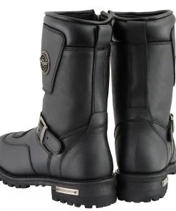 Riding Gear Milwaukee Leather MBM9070 Men's Black Engineer Boots With Reflective Piping And Gear Shift Protection