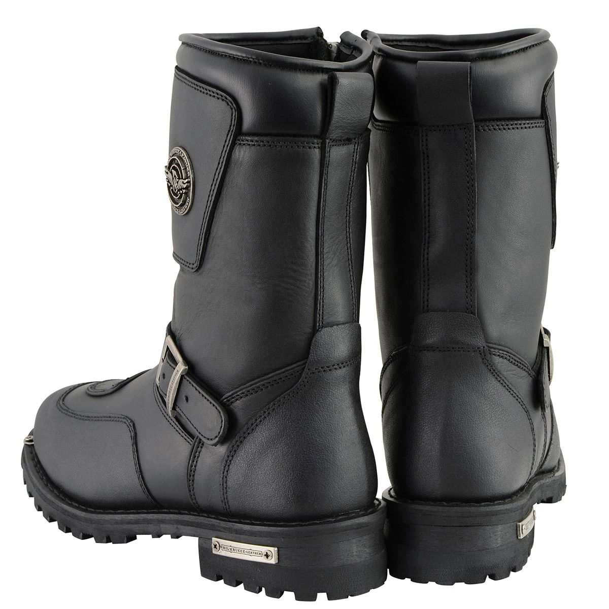 Riding Gear Milwaukee Leather MBM9070 Men's Black Engineer Boots With Reflective Piping And Gear Shift Protection