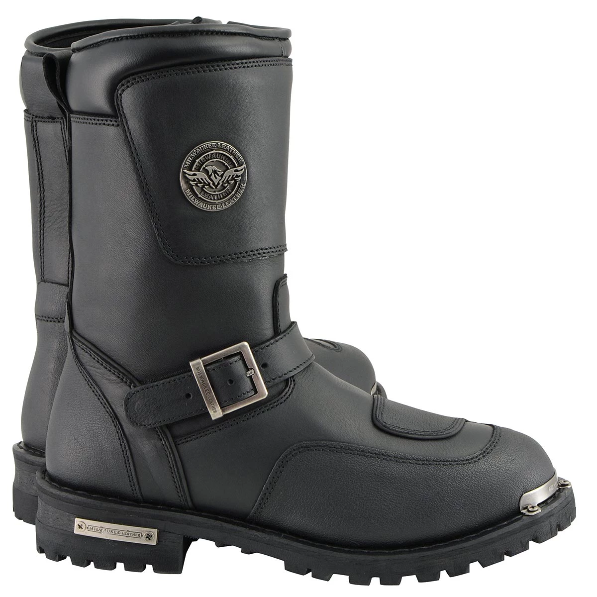 Riding Gear Milwaukee Leather MBM9070 Men's Black Engineer Boots With Reflective Piping And Gear Shift Protection
