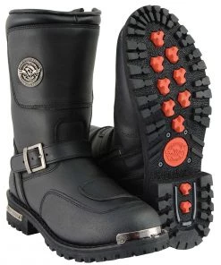Milwaukee Leather MBM9070 Men's Wide-Width Black Engineer Boots With Reflective Piping And Gear Shift Protection