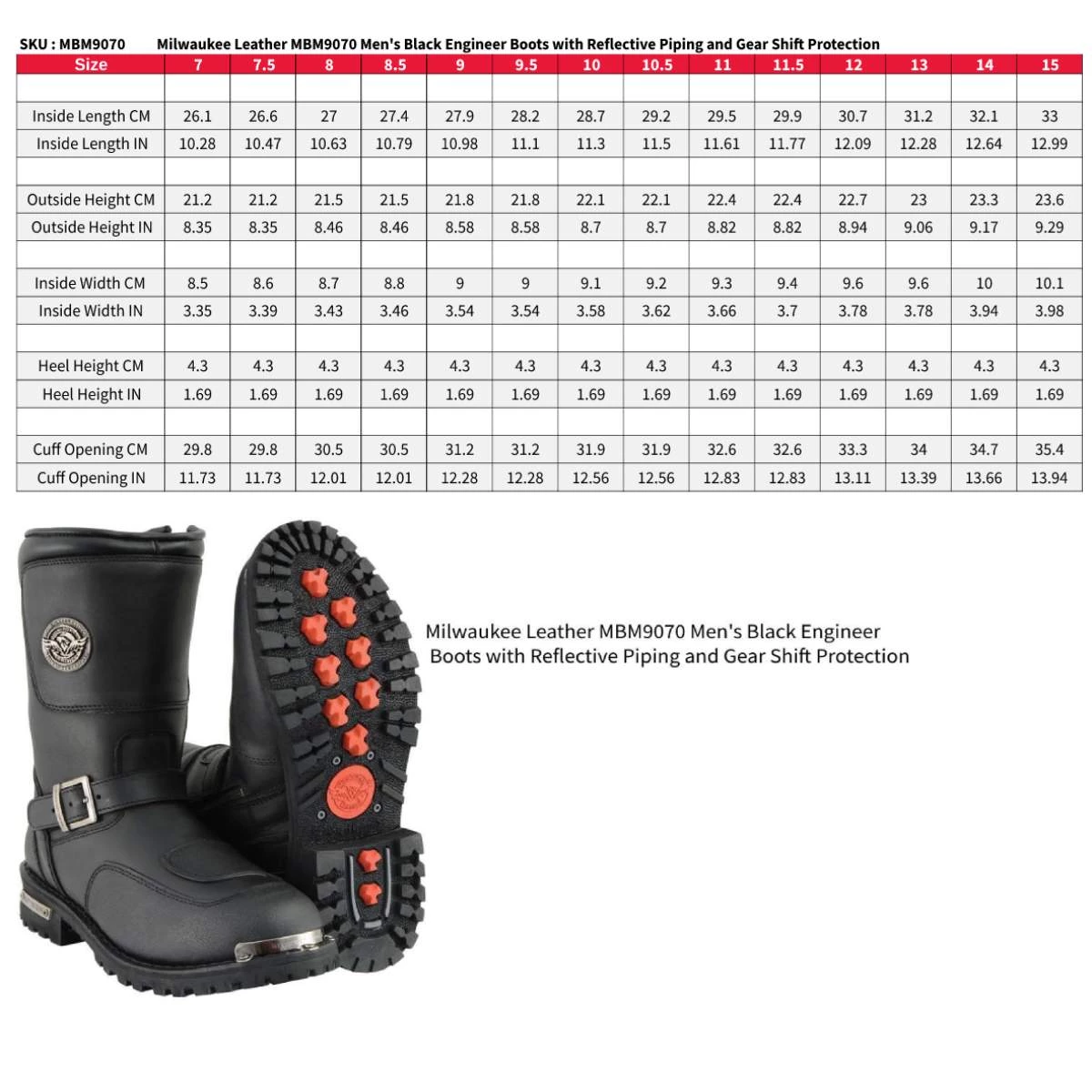 Riding Gear Milwaukee Leather MBM9070 Men's Black Engineer Boots With Reflective Piping And Gear Shift Protection