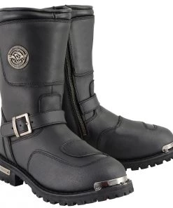 Milwaukee Leather MBM9070 Men's Wide-Width Black Engineer Boots With Reflective Piping And Gear Shift Protection