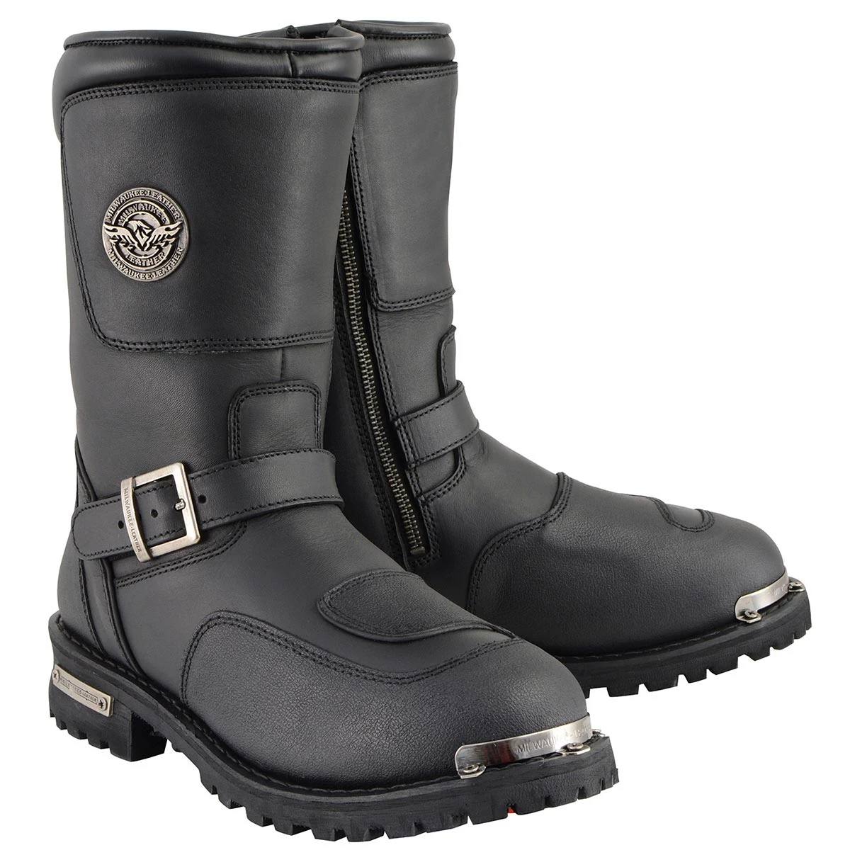 Riding Gear Milwaukee Leather MBM9070 Men's Black Engineer Boots With Reflective Piping And Gear Shift Protection