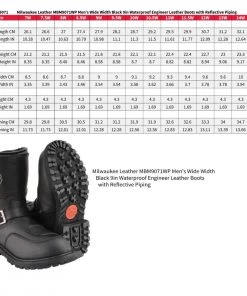 Milwaukee Leather MBM9071WP Men's Wide Width Black 9in Waterproof Engineer Leather Boots With Reflective Piping