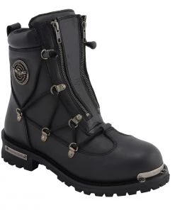 Milwaukee Leather MBM9075 Men's Black 6-inch Plain Toe Dual Zipper Lock Leather Boots Riding Gear