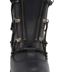 Milwaukee Leather MBM9075 Men's Black 6-inch Plain Toe Dual Zipper Lock Leather Boots Riding Gear